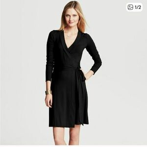 Banana Republic Elegant Black Gemma wrap Long Sleeve Dress SZ S PETITE stretch